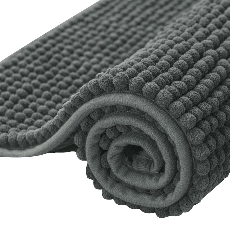 SUBRTEX Bathroom Rugs, 20" x 32" Chenille Bath Rug Soft Short Plush Bath Mat Soft Shower Mat Water Absorbent Shower Mat Quick Dry Machine Washable, Gray - Image 1